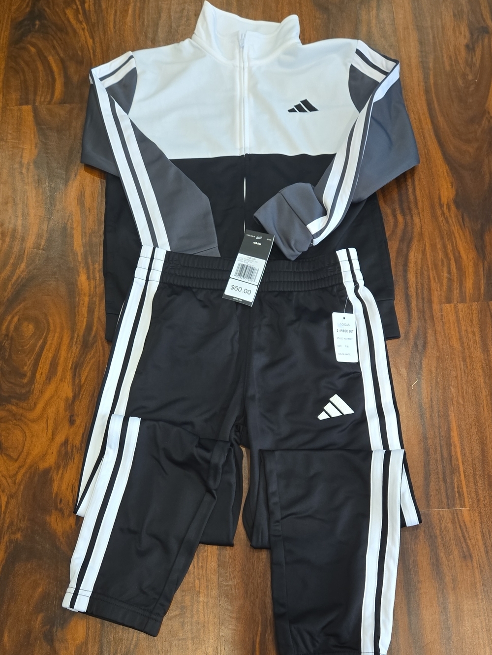 adidas Black, White & Gray Two-Piece Sports Tracksuit